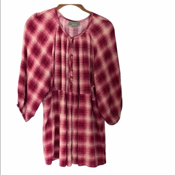 ANTHROPOLOGIE MAEVE Pink Plaid Peasant Blouse - Picture 1 of 8